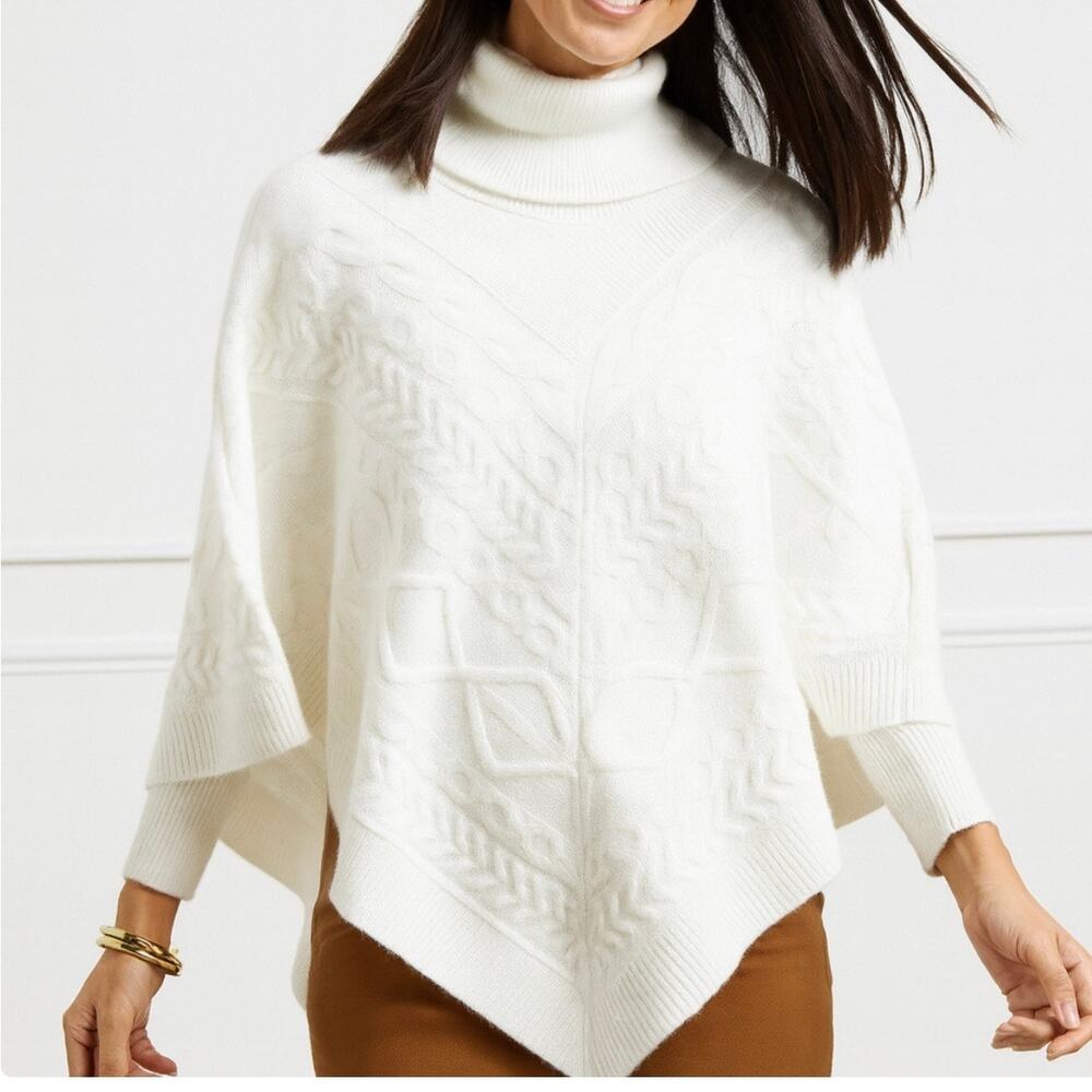 Talbots Size Medium Off White Turtle Neck Cable K… - image 1